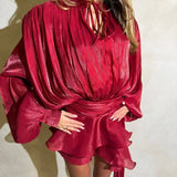 Women's Pleated Puff-Sleeve Mini Dress - Flowy Tie-Waist Summer Dress