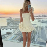 Women's Strapless Ruffle Bustier Mini Dress - Evening Party Wear