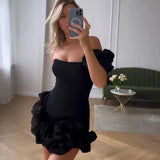 Women's Strapless Ruffle Bustier Mini Dress - Evening Party Wear