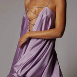 Women's Chain-Strap Satin Mini Dress Backless Evening Party