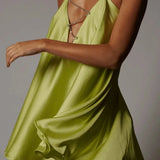 Women's Chain-Strap Satin Mini Dress Backless Evening Party