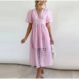 Eyelet Lace Midi Dress – Puff Sleeve Summer Dress