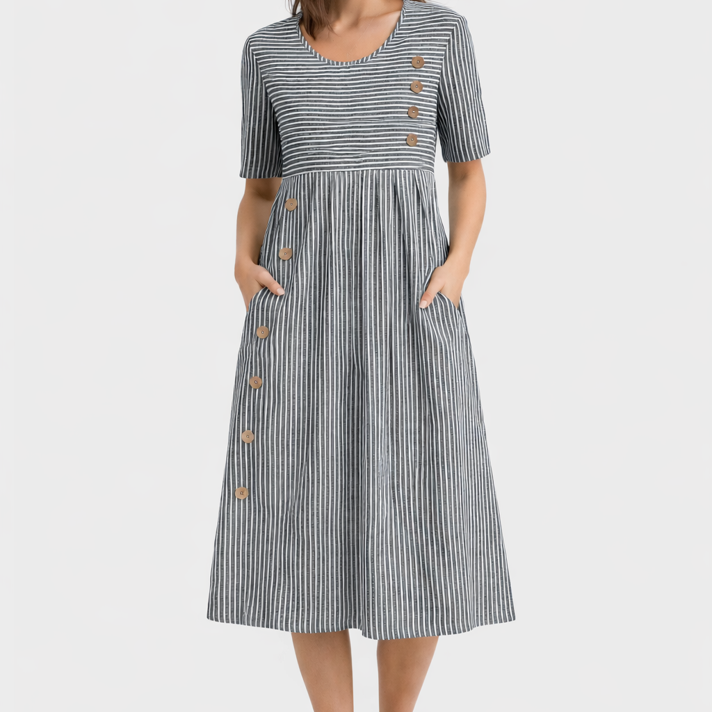 Susan Breathable Flattering Striped Midi Dress