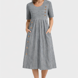 Susan Breathable Flattering Striped Midi Dress