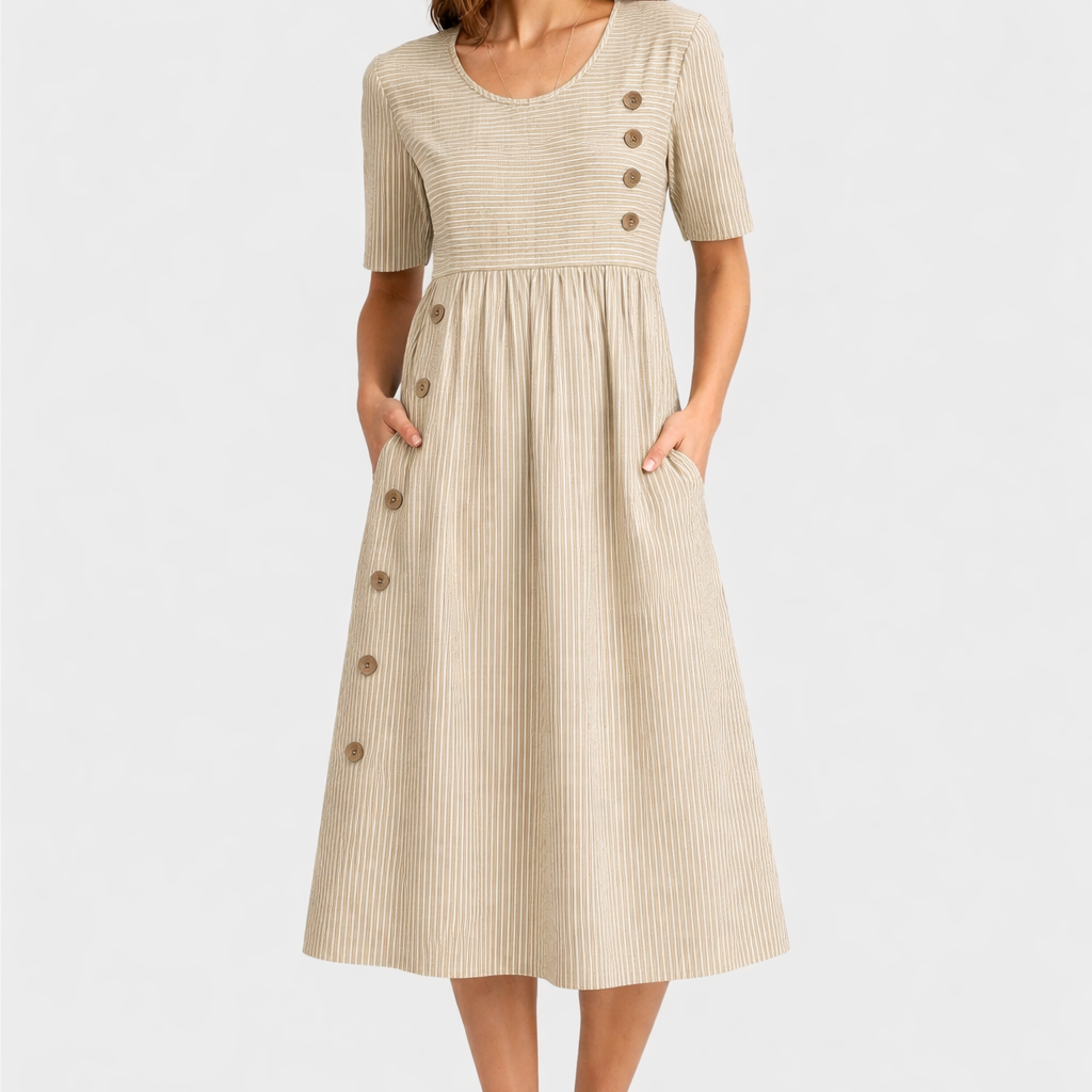 Susan Breathable Flattering Striped Midi Dress