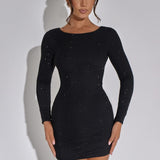 Sheer Long Sleeve Mini Dress – Elegant Fitted Party Dress