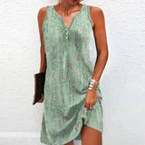 Amysaint | Vintage Floral Summer Dress Sleeveless V-Neck Casual
