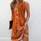 Amysaint | Vintage Floral Summer Dress Sleeveless V-Neck Casual