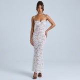 Lace Bodycon Maxi Dress with Spaghetti Straps