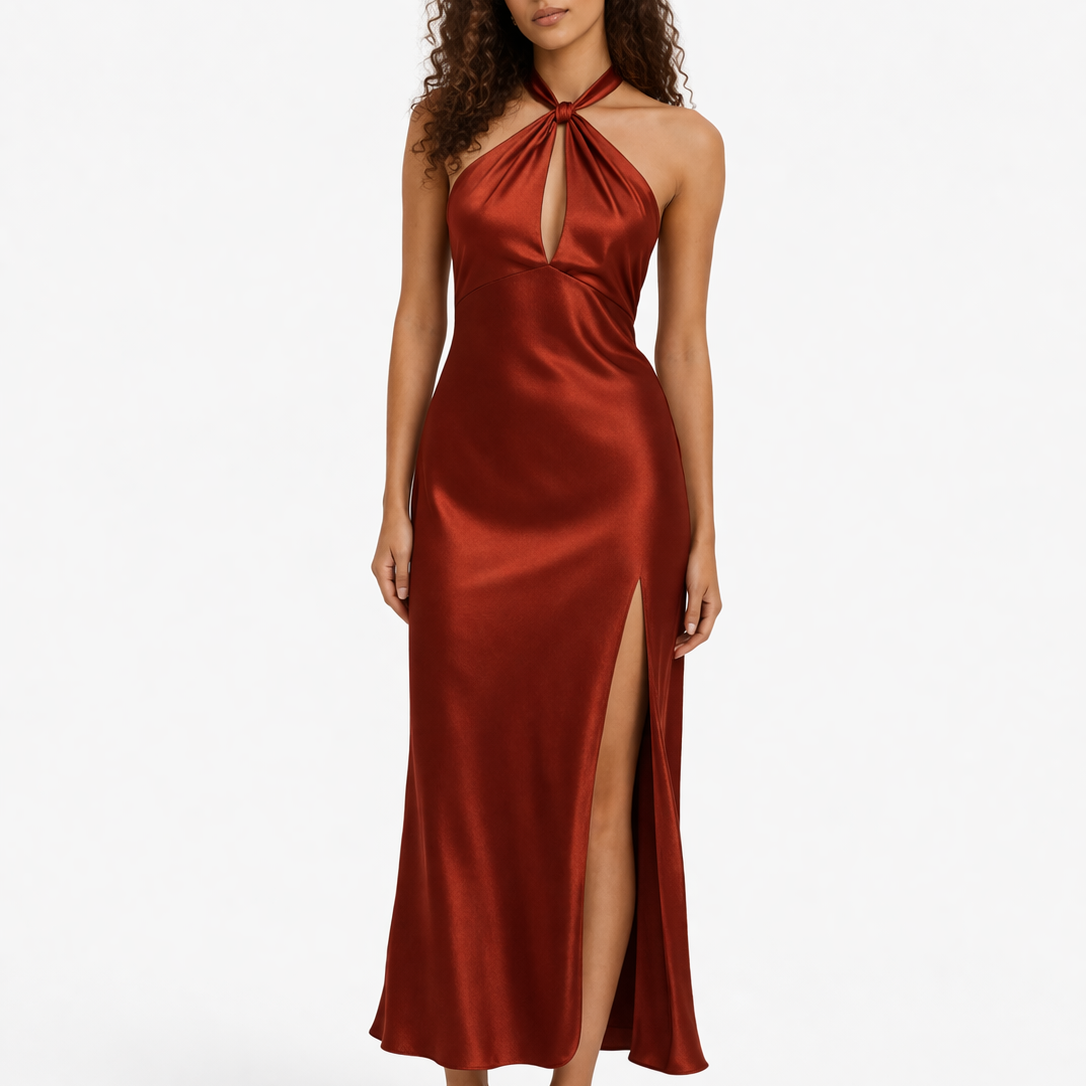 willow halter maxi dress Willow Maxi Dress, in Buttercream Luxe Satin