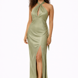 Willow Halter Satin Maxi Dress with Keyhole Detail and Side Slit