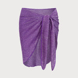 Amysaint Purple Lurex Knotted Cover-Up Skirt