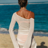 Amysaint White Ruched One Shoulder Cover-up