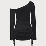 Amysaint White Ruched One Shoulder Cover-up