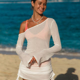 Amysaint White Ruched One Shoulder Cover-up