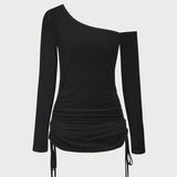 Amysaint White Ruched One Shoulder Cover-up