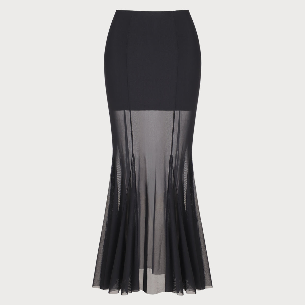 Amysaint Black Mesh Hip-Wrapped Long Skirt