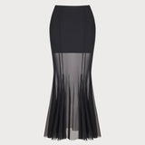 Amysaint Black Mesh Hip-Wrapped Long Skirt