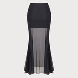 Amysaint Black Mesh Hip-Wrapped Long Skirt