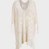 Amysaint Off White V-Neck Cutout Cover-up