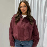 Women's Bomber Jacket Oversized Cropped Zip Front