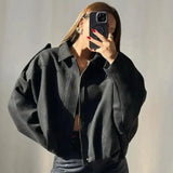 Women's Bomber Jacket Oversized Cropped Zip Front