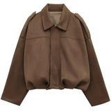 Women's Bomber Jacket Oversized Cropped Zip Front