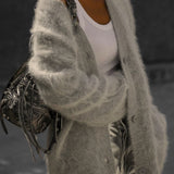 Women Oversized Fuzzy V-Neck Buttoned Long-Sleeve Cardigan