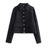 Women's Cropped Bomber Jacket Button-Up Navy