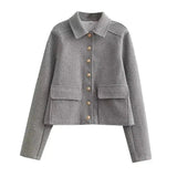 Women's Cropped Bomber Jacket Button-Up Navy