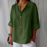 Amysaint | Women's Linen Blouse Button Front Three Quarter Sleeve
