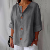 Amysaint | Women's Linen Blouse Button Front Three Quarter Sleeve