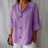 Amysaint | Women's Linen Blouse Button Front Three Quarter Sleeve