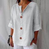 Amysaint | Women's Linen Blouse Button Front Three Quarter Sleeve