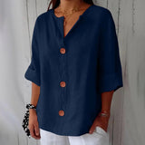 Amysaint | Women's Linen Blouse Button Front Three Quarter Sleeve