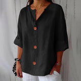 Amysaint | Women's Linen Blouse Button Front Three Quarter Sleeve