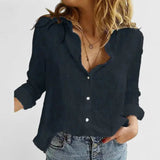 Women's Linen Button-Down Shirt Lapel Collar Relaxed Fit