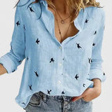 Women's Linen Button-Down Shirt Lapel Collar Relaxed Fit