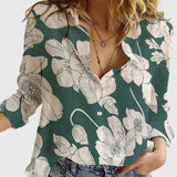 Women's Linen Button-Down Shirt Lapel Collar Relaxed Fit