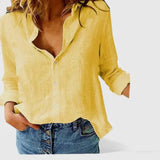 Women's Linen Button-Down Shirt Lapel Collar Relaxed Fit