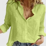 Women's Linen Button-Down Shirt Lapel Collar Relaxed Fit