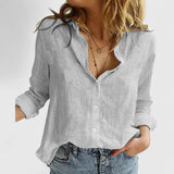 Women's Linen Button-Down Shirt Lapel Collar Relaxed Fit