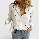 Women's Linen Button-Down Shirt Lapel Collar Relaxed Fit