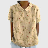 Amysaint | Women's Linen Floral Blouse Peter Pan Collar Short Sleeve