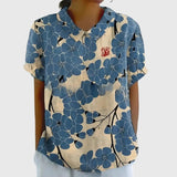 Amysaint | Women's Linen Floral Blouse Peter Pan Collar Short Sleeve
