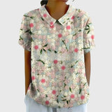Amysaint | Women's Linen Floral Blouse Peter Pan Collar Short Sleeve