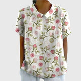 Amysaint | Women's Linen Floral Blouse Peter Pan Collar Short Sleeve
