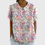 Amysaint | Women's Linen Floral Blouse Peter Pan Collar Short Sleeve