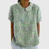 Amysaint | Women's Linen Floral Blouse Peter Pan Collar Short Sleeve