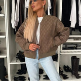 Women's Quilted Bomber Jacket Zip Front Diamond Pattern